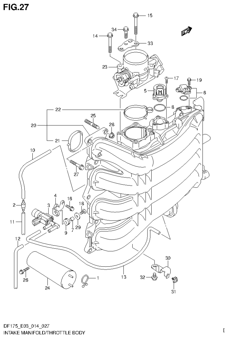 Suzuki DF175ZG INTAKE MANIFOLD/THROTTLE BODY (DF175Z E03) parts diagram